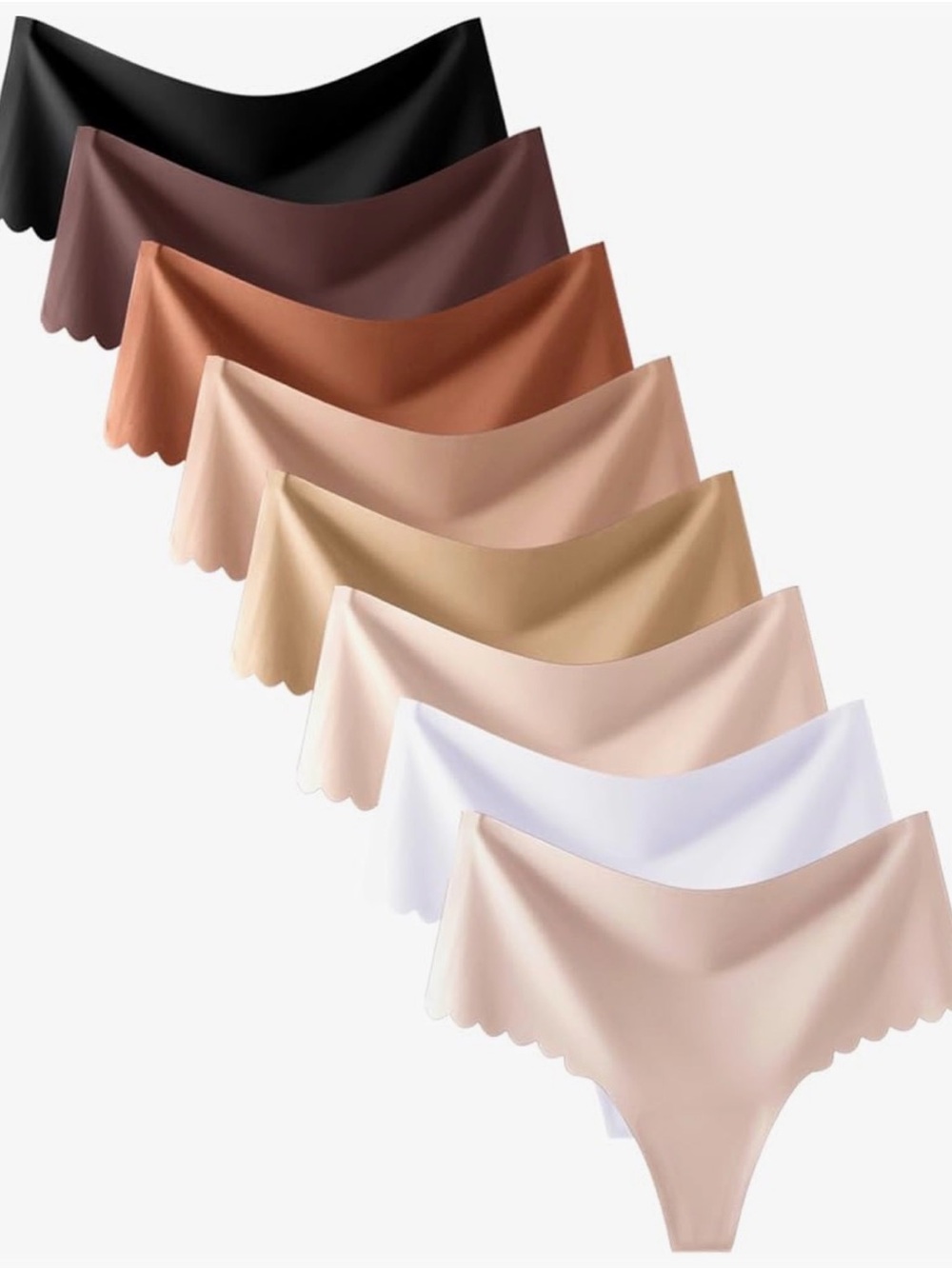 Seamless Scallop Edge Bikini Panties - Nude, White, Black & Assorted Nude Tones